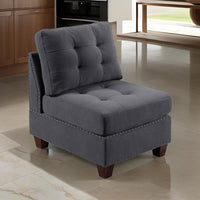 Lemy 32 Inch Modular Armless Sofa Chair, Tufted Gray Upholstery, Solid Wood - BM314390