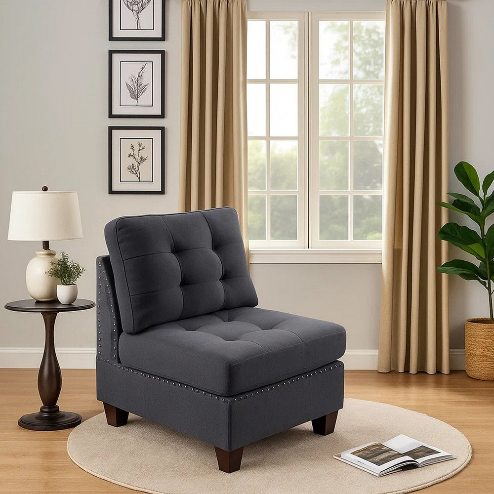 Lemy 32 Inch Modular Armless Sofa Chair, Tufted Gray Upholstery, Solid Wood - BM314390