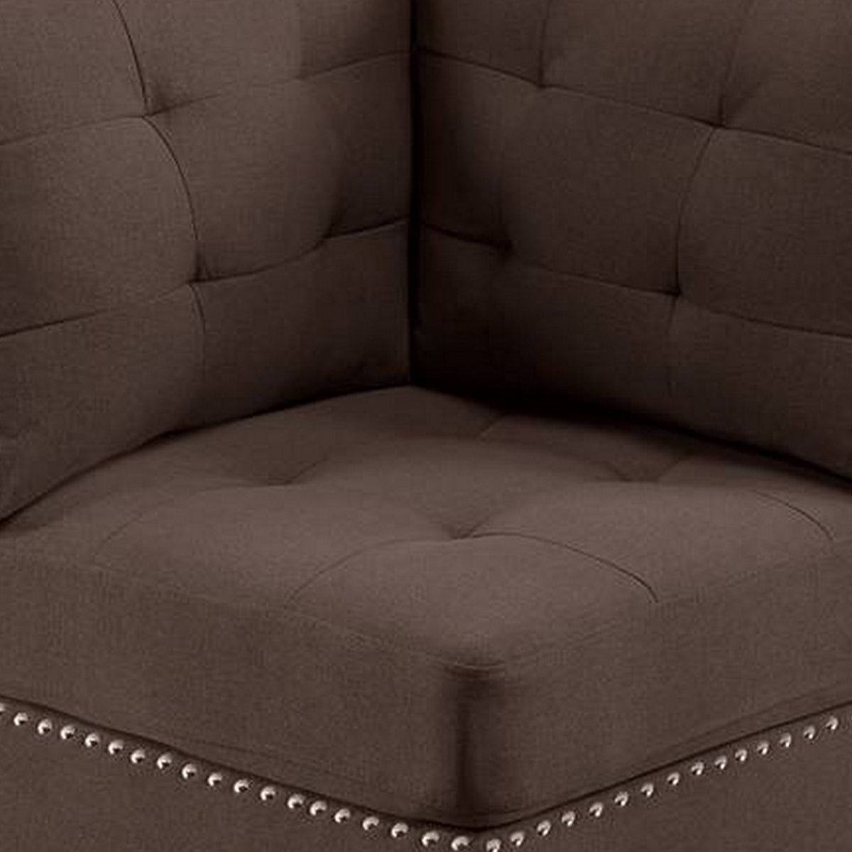 Lemy 32 Inch Modular Corner Sofa Chair, Tufted Brown Upholstery, Solid Wood - BM314391