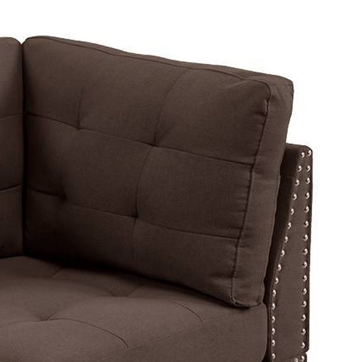 Lemy 32 Inch Modular Corner Sofa Chair, Tufted Brown Upholstery, Solid Wood - BM314391