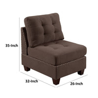 Lemy 32 Inch Modular Armless Sofa Chair, Tufted Brown Fabric, Solid Wood - BM314392