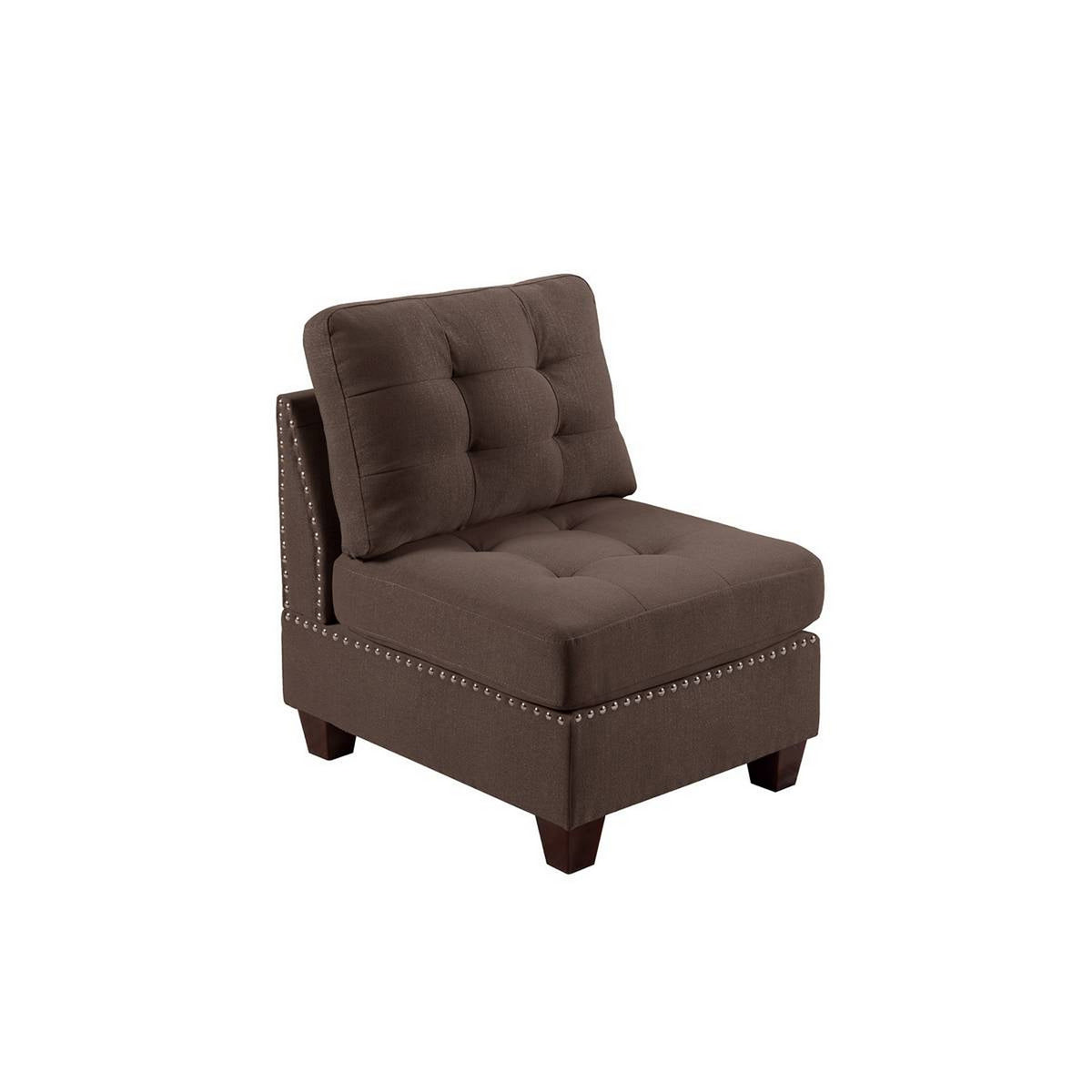 Lemy 32 Inch Modular Armless Sofa Chair, Tufted Brown Fabric, Solid Wood - BM314392