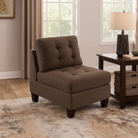 Lemy 32 Inch Modular Armless Sofa Chair, Tufted Brown Fabric, Solid Wood - BM314392