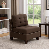 Lemy 32 Inch Modular Armless Sofa Chair, Tufted Brown Fabric, Solid Wood - BM314392