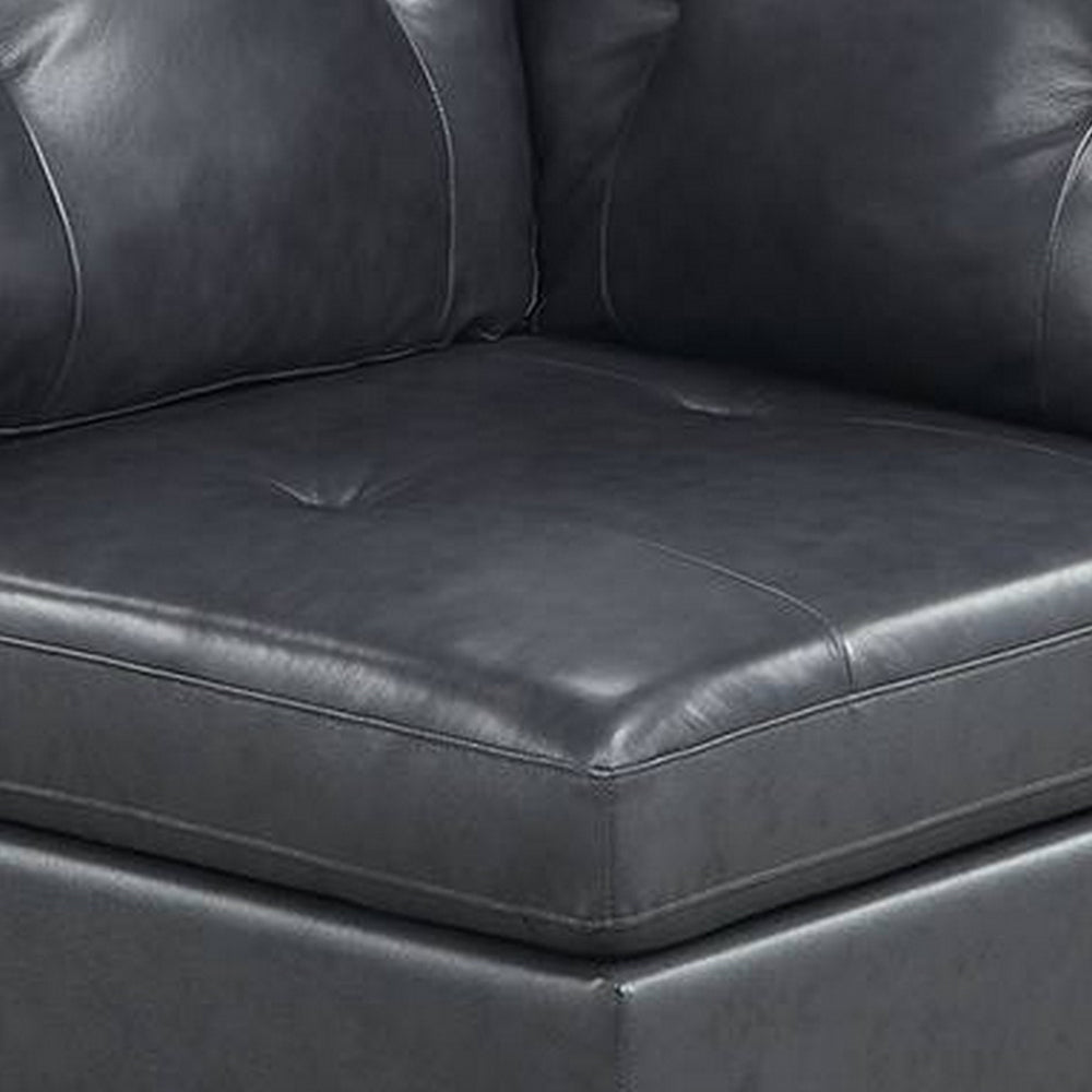 Hina 37 Inch Modular Corner Sofa Chair, Padded Black Faux Leather, Wood - BM314397