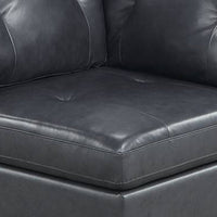 Hina 37 Inch Modular Corner Sofa Chair, Padded Black Faux Leather, Wood - BM314397