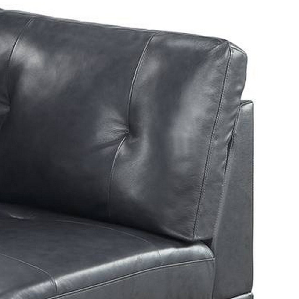 Hina 37 Inch Modular Corner Sofa Chair, Padded Black Faux Leather, Wood - BM314397