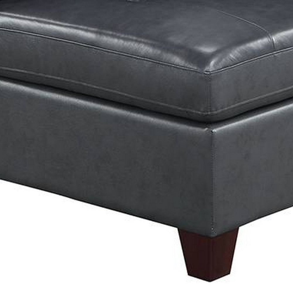 Hina 37 Inch Modular Corner Sofa Chair, Padded Black Faux Leather, Wood - BM314397