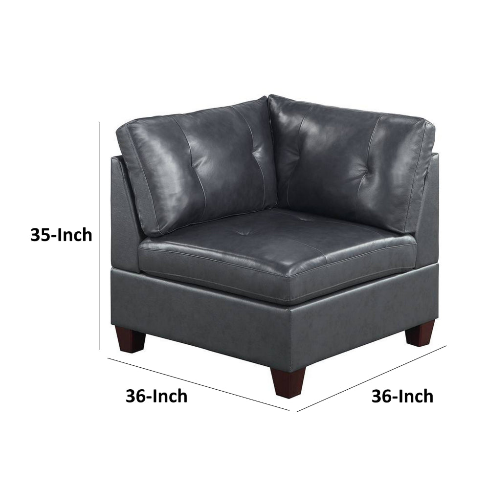 Hina 37 Inch Modular Corner Sofa Chair, Padded Black Faux Leather, Wood - BM314397