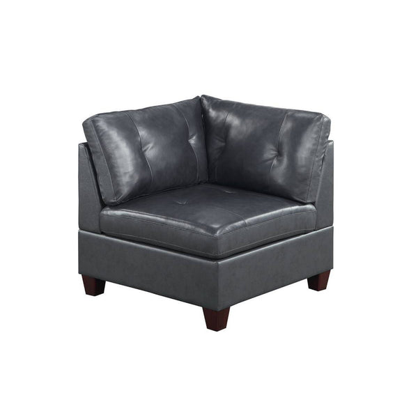 Hina 37 Inch Modular Corner Sofa Chair, Padded Black Faux Leather, Wood - BM314397