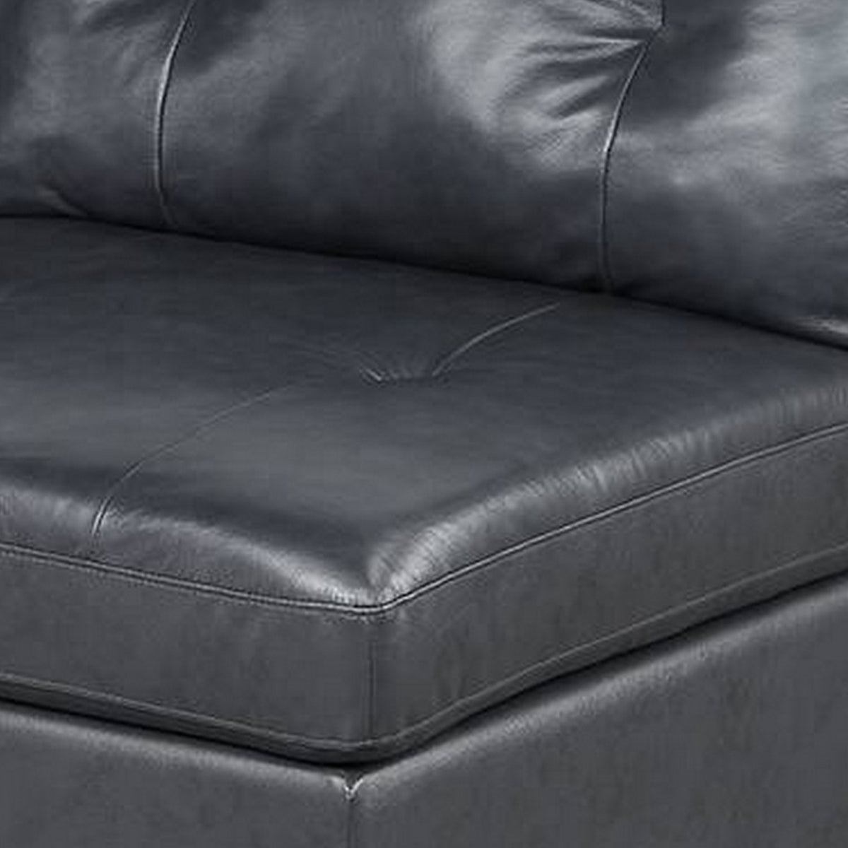 Hina 37 Inch Modular Armless Sofa Chair, Black Faux Leather, Solid Wood - BM314398