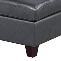 Hina 37 Inch Modular Armless Sofa Chair, Black Faux Leather, Solid Wood - BM314398