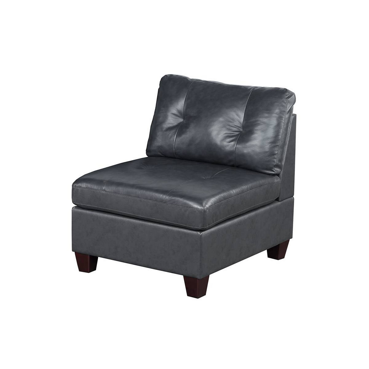 Hina 37 Inch Modular Armless Sofa Chair, Black Faux Leather, Solid Wood - BM314398