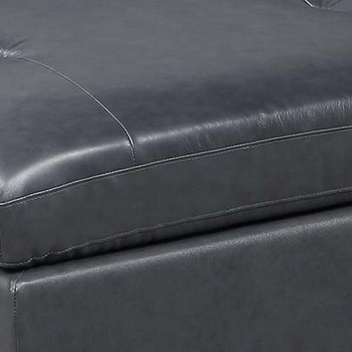 Hina 37 Inch Ottoman, Black Faux Leather Upholstery, Solid Wood - BM314399