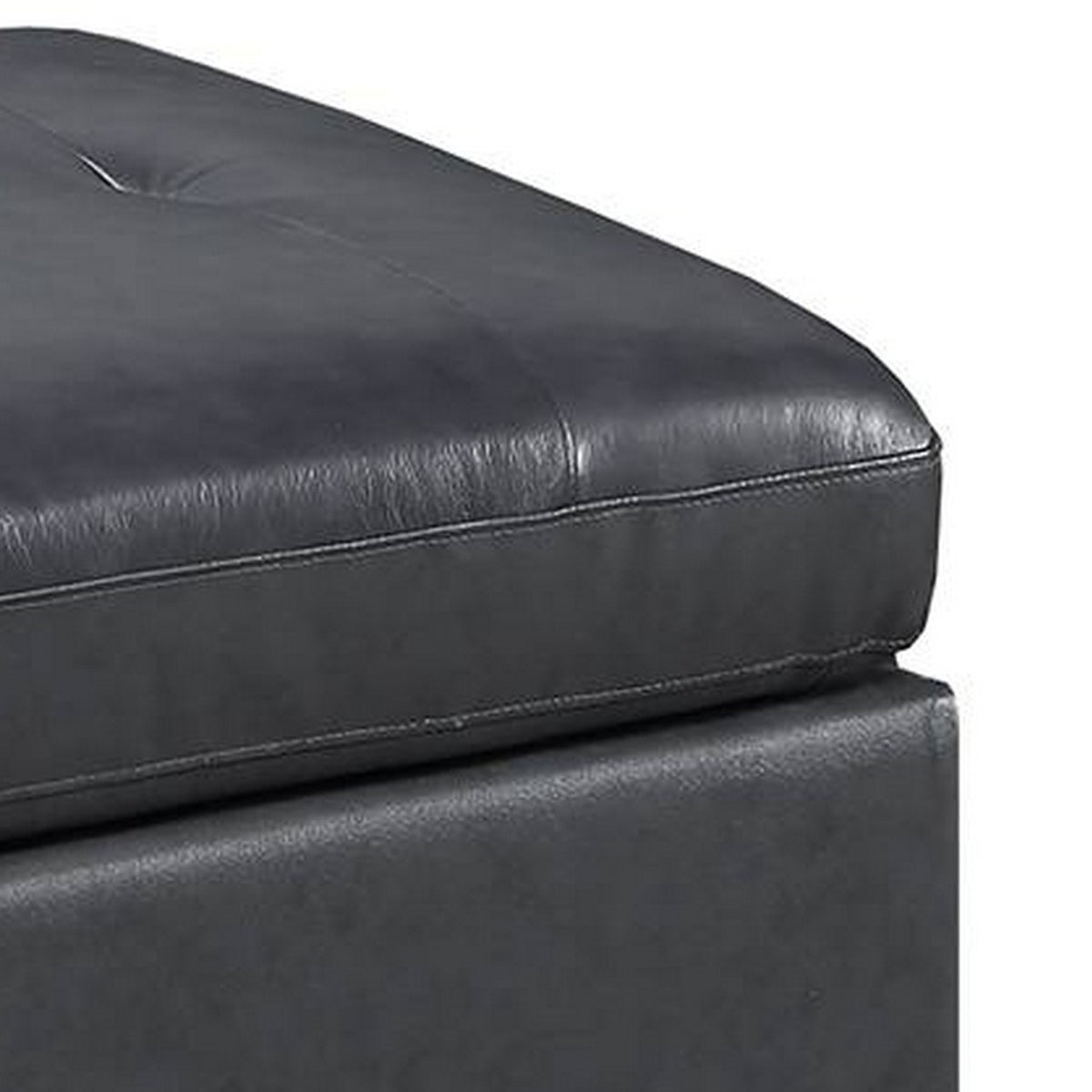 Hina 37 Inch Ottoman, Black Faux Leather Upholstery, Solid Wood - BM314399