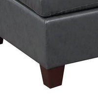 Hina 37 Inch Ottoman, Black Faux Leather Upholstery, Solid Wood - BM314399