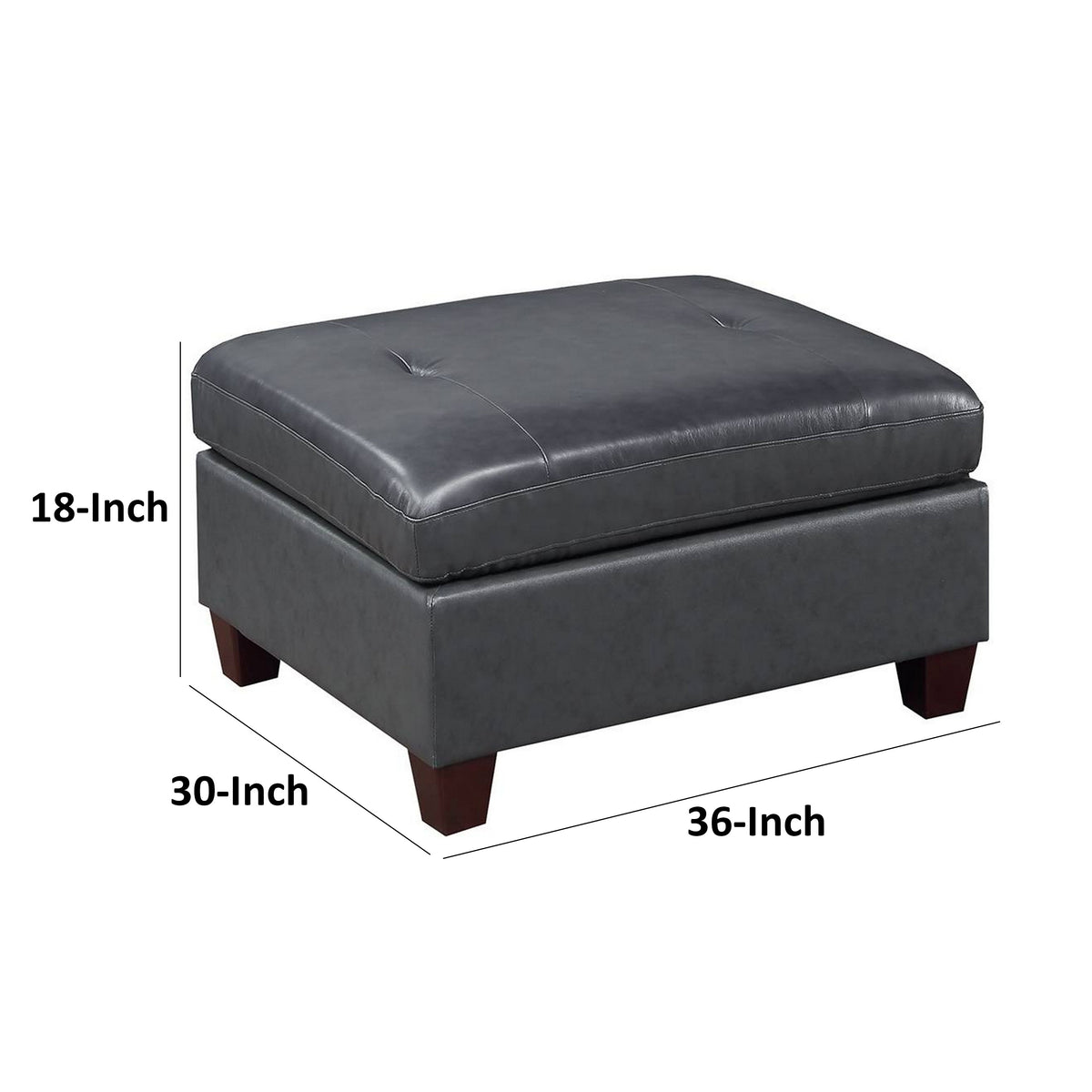 Hina 37 Inch Ottoman, Black Faux Leather Upholstery, Solid Wood - BM314399