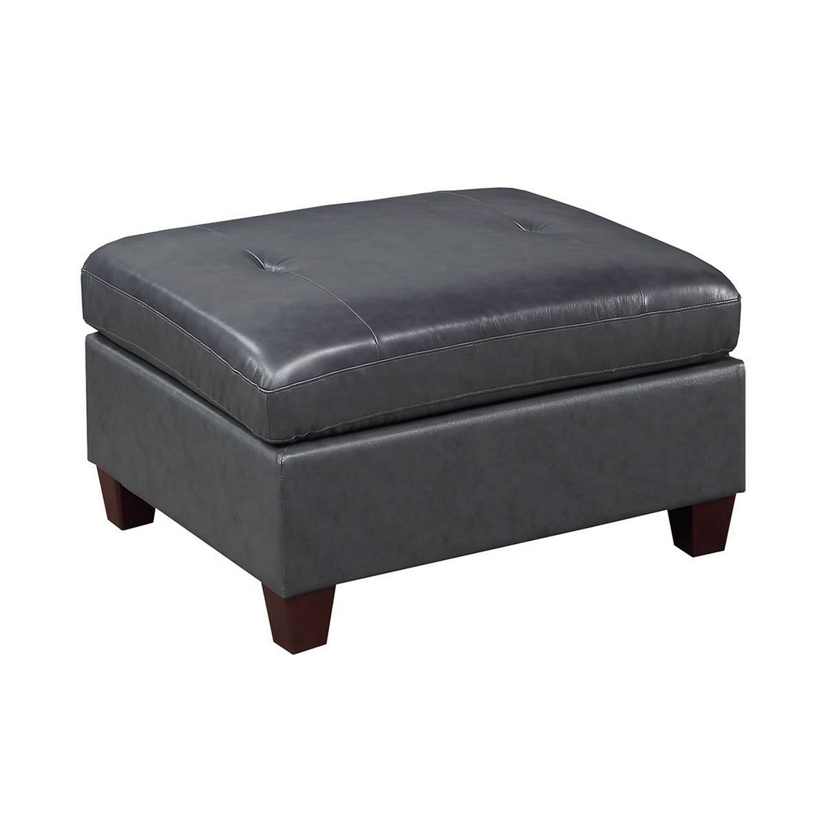 Hina 37 Inch Ottoman, Black Faux Leather Upholstery, Solid Wood - BM314399