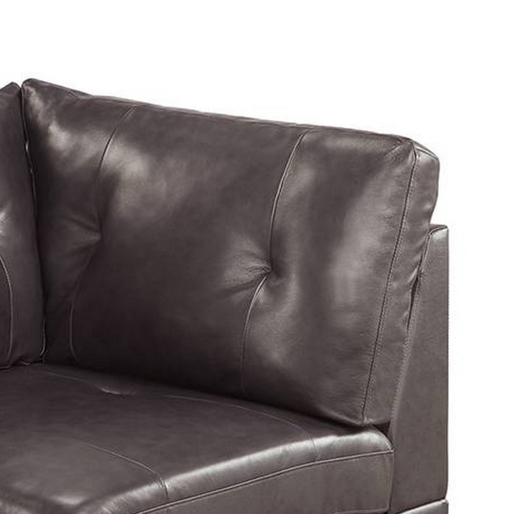 Hina 37 Inch Modular Corner Sofa Chair, Padded Brown Faux Leather, Wood - BM314400