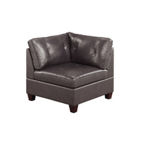 Hina 37 Inch Modular Corner Sofa Chair, Padded Brown Faux Leather, Wood - BM314400