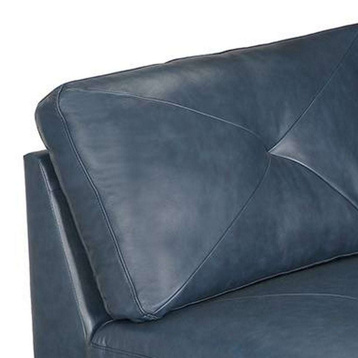 Samy 37 Inch Modular Corner Sofa Chair, Padded Blue Faux Leather, Wood - BM314402