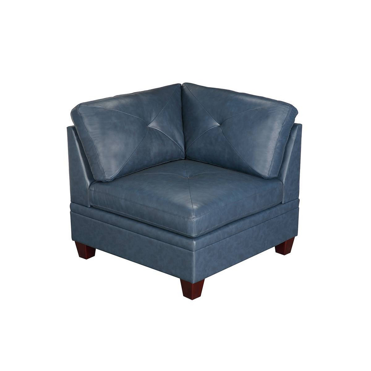 Samy 37 Inch Modular Corner Sofa Chair, Padded Blue Faux Leather, Wood - BM314402