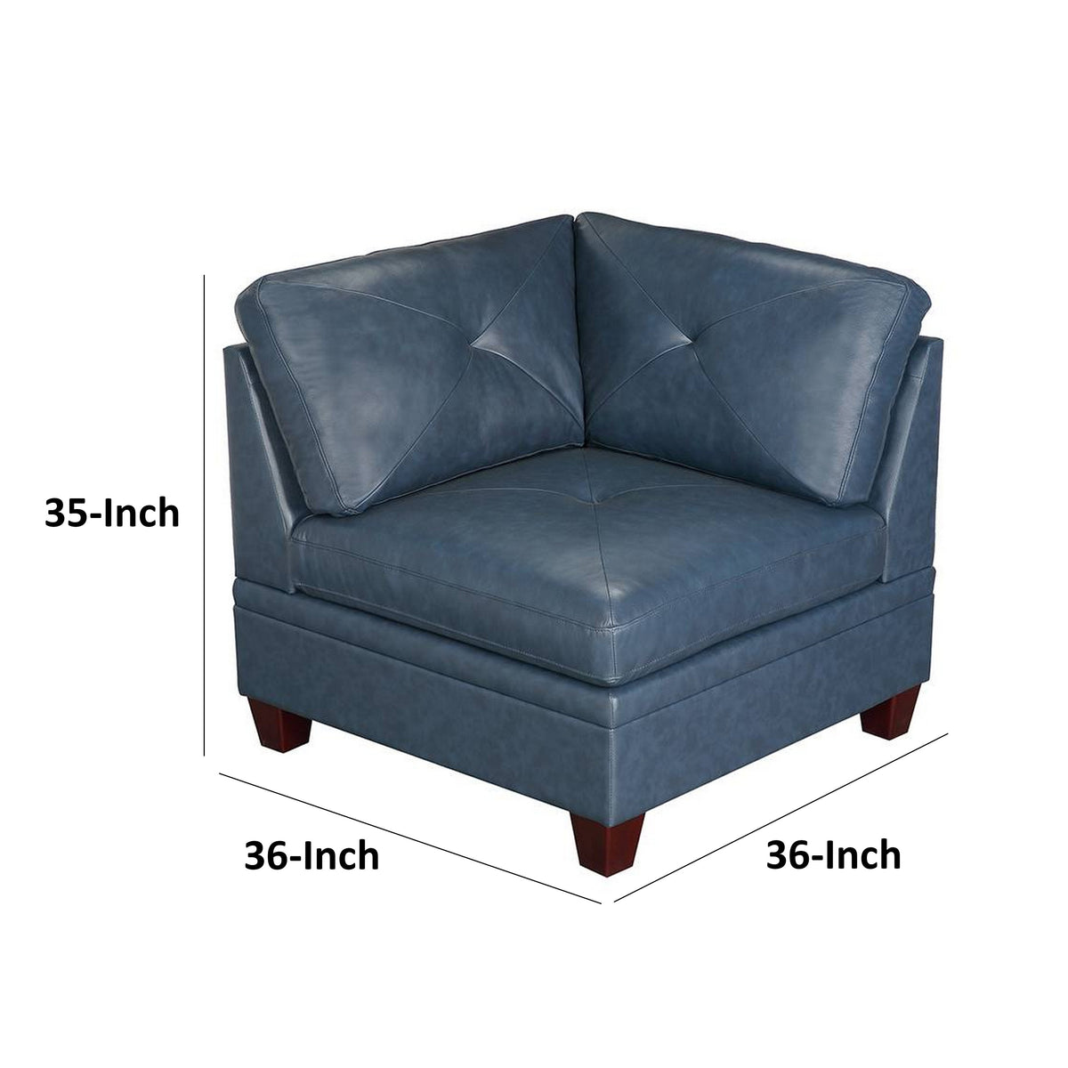 Samy 37 Inch Modular Corner Sofa Chair, Padded Blue Faux Leather, Wood - BM314402