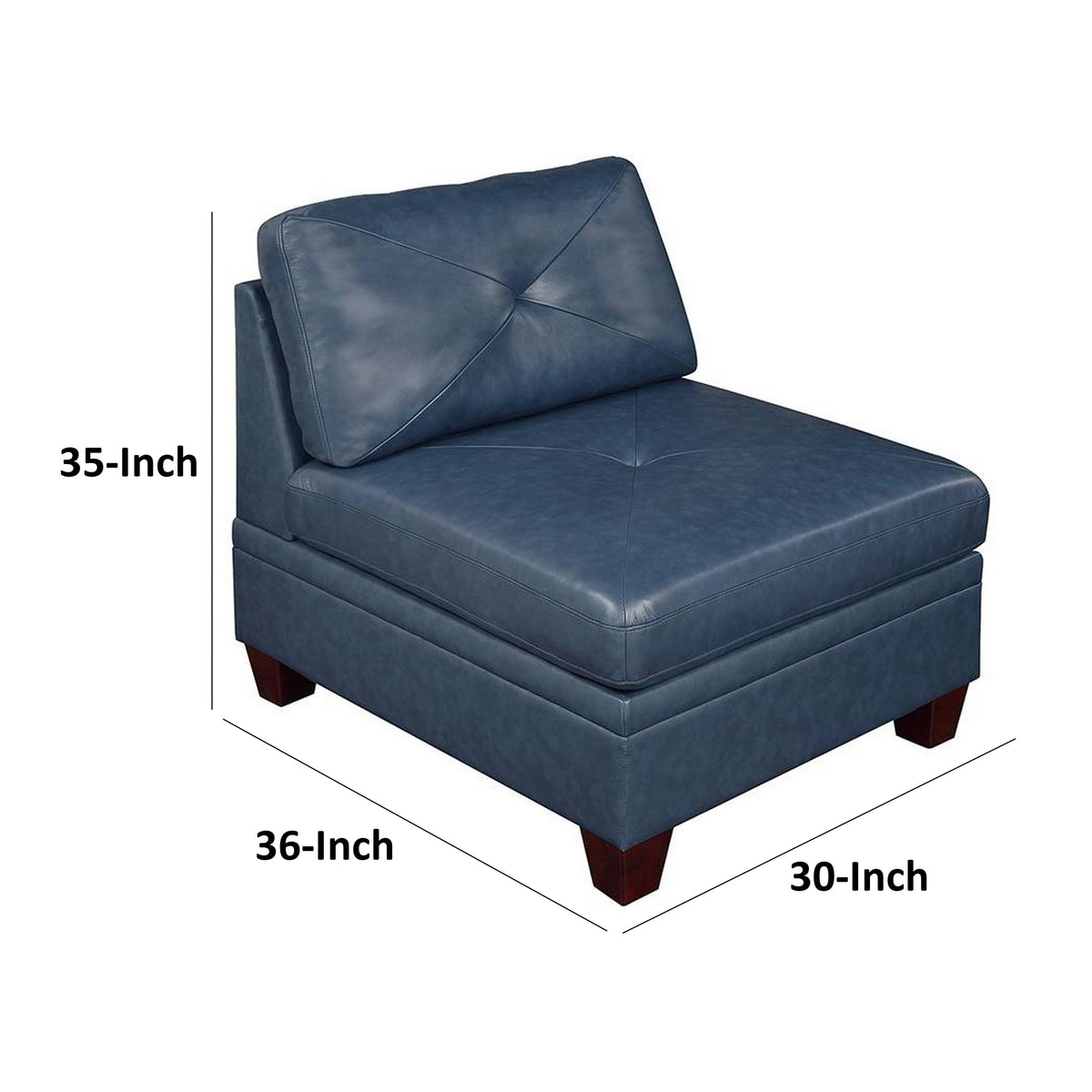 Samy 37 Inch Modular Armless Sofa Chair, Blue Faux Leather, Solid Wood - BM314403