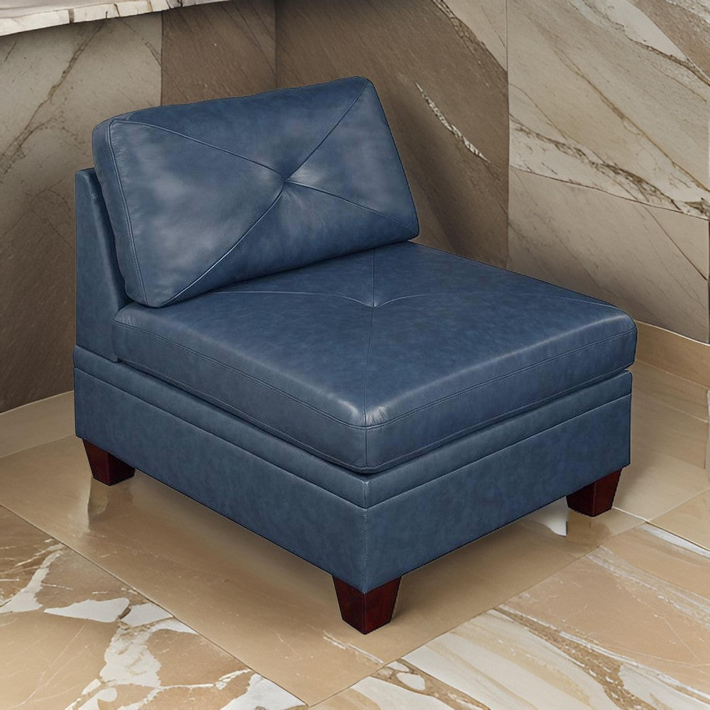 Samy 37 Inch Modular Armless Sofa Chair, Blue Faux Leather, Solid Wood - BM314403