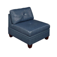 Samy 37 Inch Modular Armless Sofa Chair, Blue Faux Leather, Solid Wood - BM314403