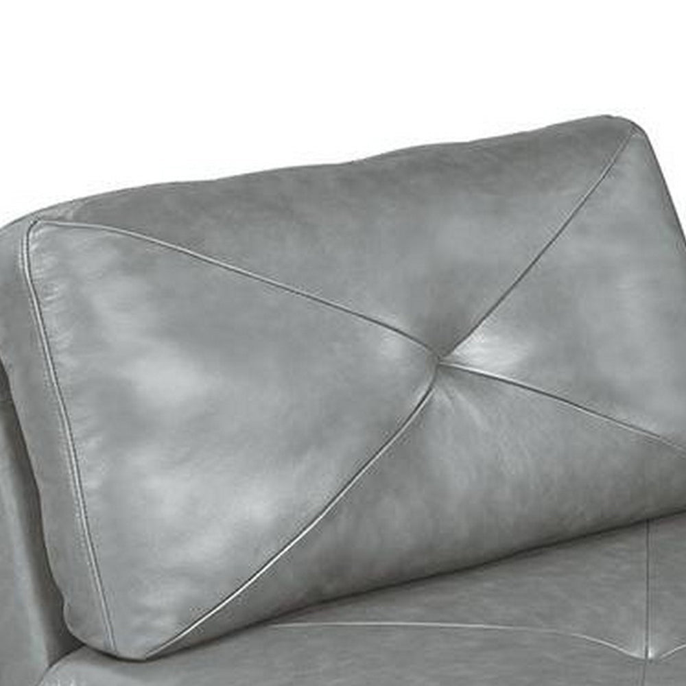 Samy 37 Inch Modular Armless Sofa Chair, Gray Faux Leather, Solid Wood - BM314405