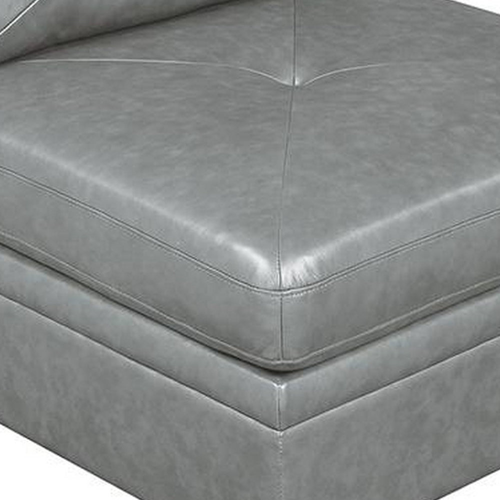 Samy 37 Inch Modular Armless Sofa Chair, Gray Faux Leather, Solid Wood - BM314405