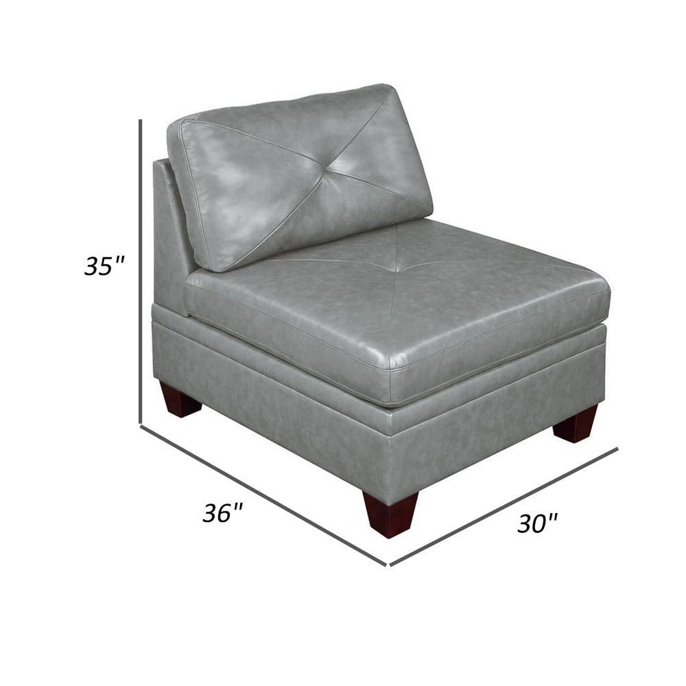 Samy 37 Inch Modular Armless Sofa Chair, Gray Faux Leather, Solid Wood - BM314405