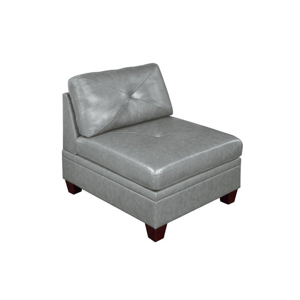 Samy 37 Inch Modular Armless Sofa Chair, Gray Faux Leather, Solid Wood - BM314405