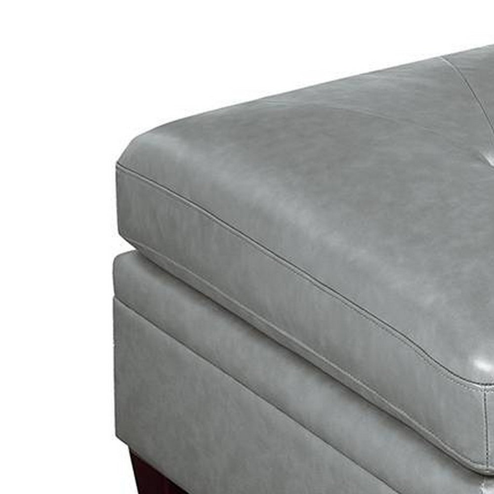 Samy 37 Inch Ottoman, Cushioned, Gray Faux Leather Upholstery, Wood - BM314406