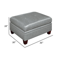 Samy 37 Inch Ottoman, Cushioned, Gray Faux Leather Upholstery, Wood - BM314406