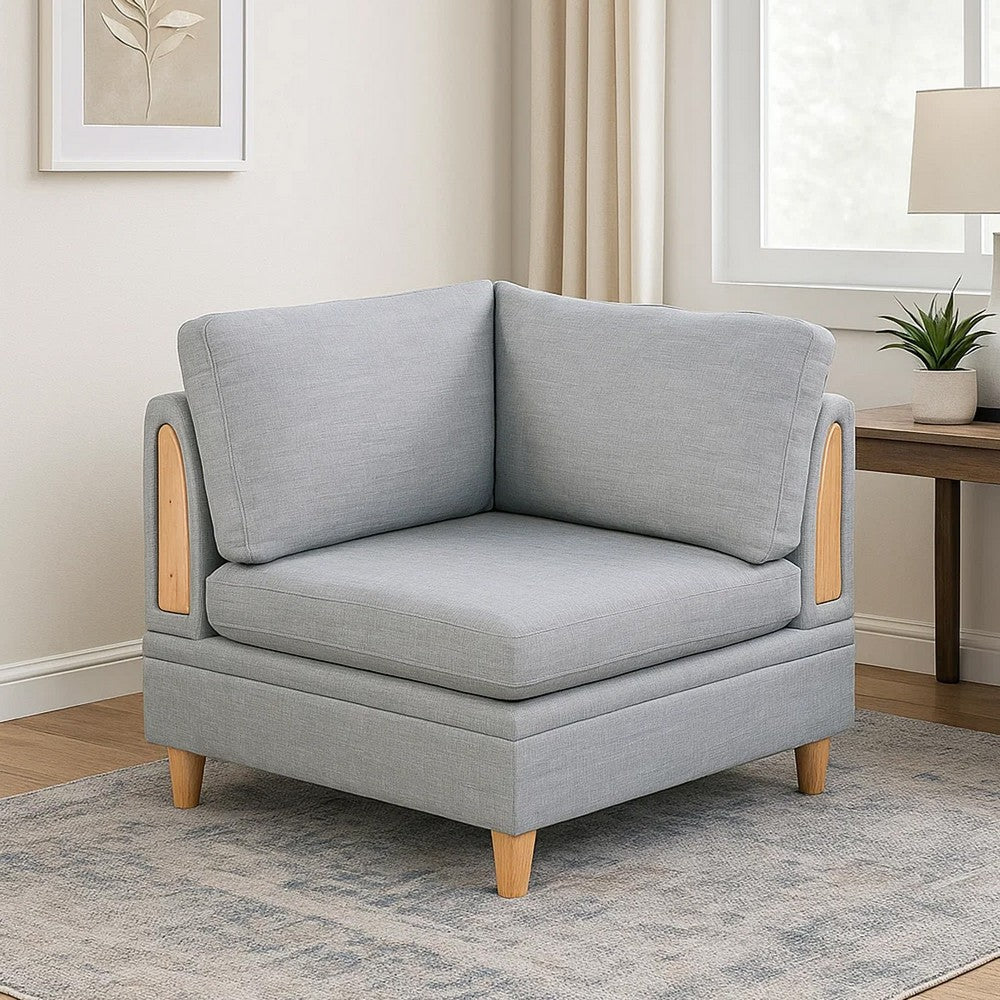 Gimy 37 Inch Modular Corner Sofa Chair, Light Gray Dorris Fabric, Wood - BM314409