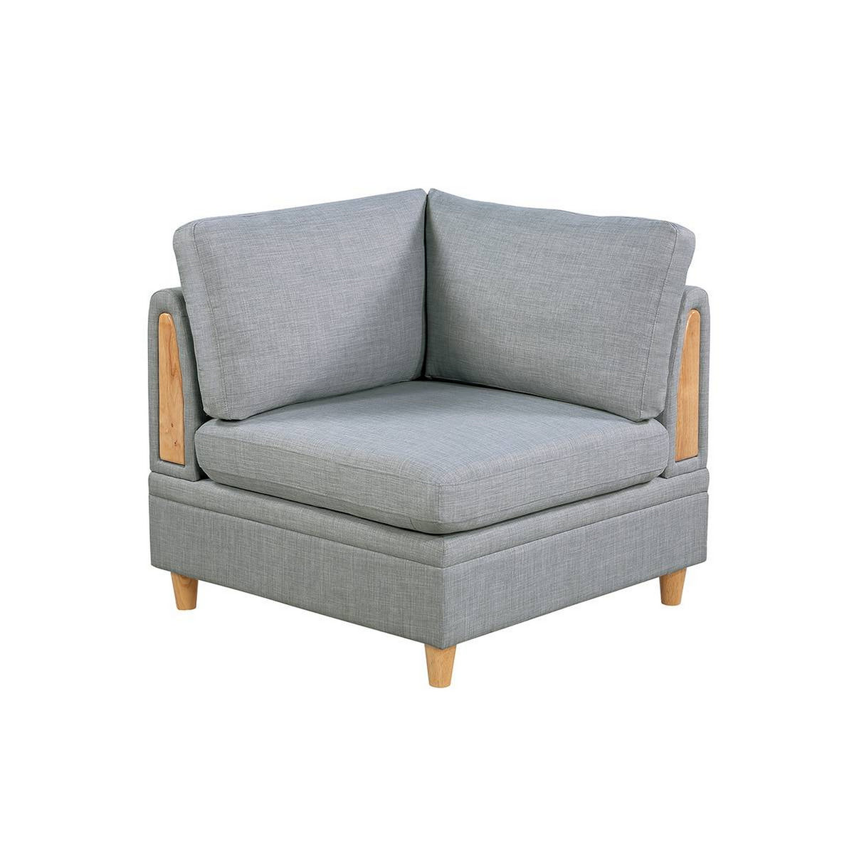 Gimy 37 Inch Modular Corner Sofa Chair, Light Gray Dorris Fabric, Wood - BM314409