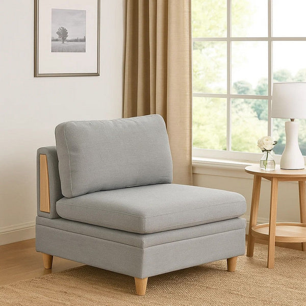 Gimy 37 Inch Modular Armless Sofa Chair, Light Gray Dorris Fabric, Wood - BM314410
