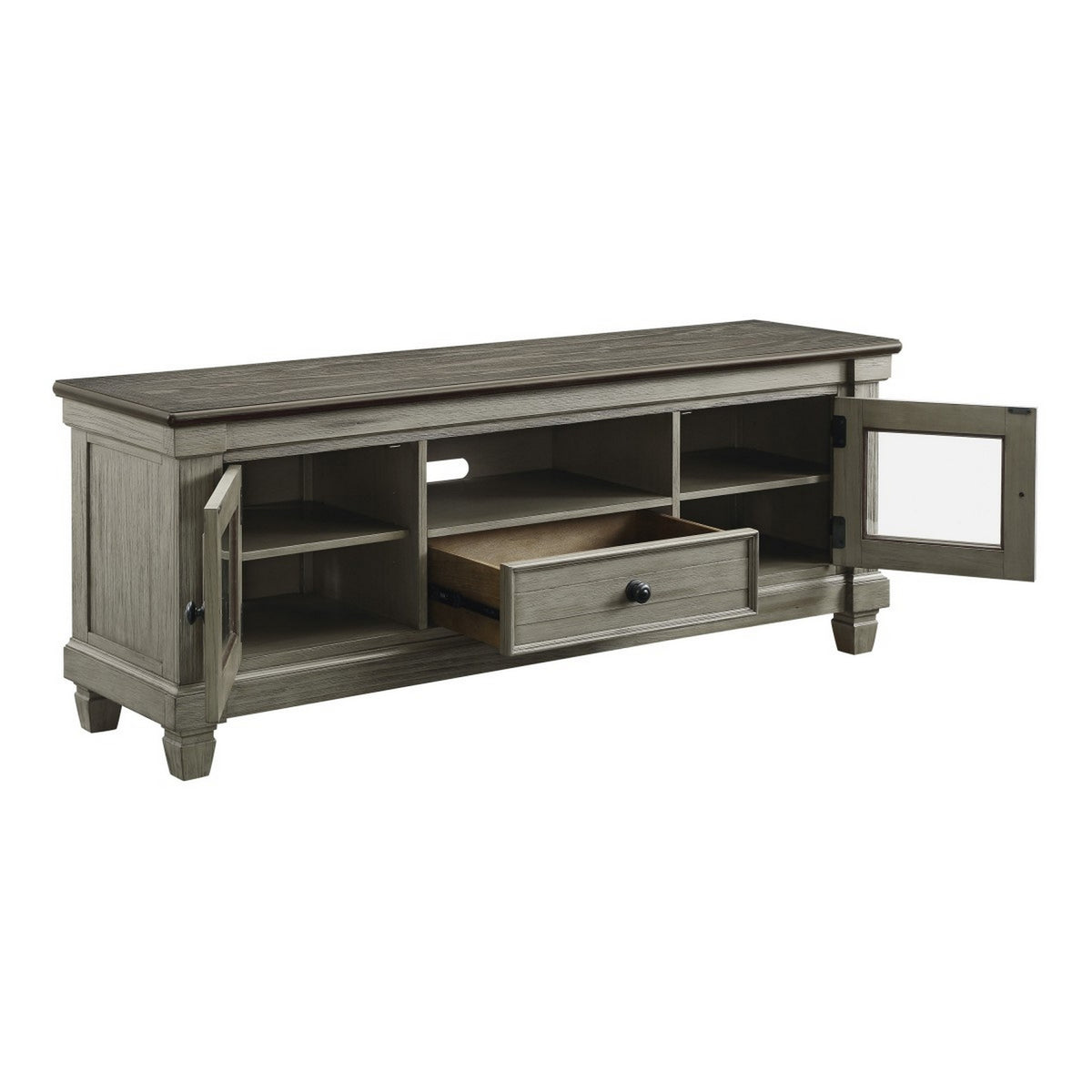 Rome 64 Inch TV Media Entertainment Console, Brown and Gray, Solid Wood - BM314413