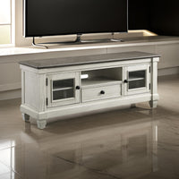 Rome 64 Inch TV Media Entertainment Console, White, Brown, Solid Wood - BM314414