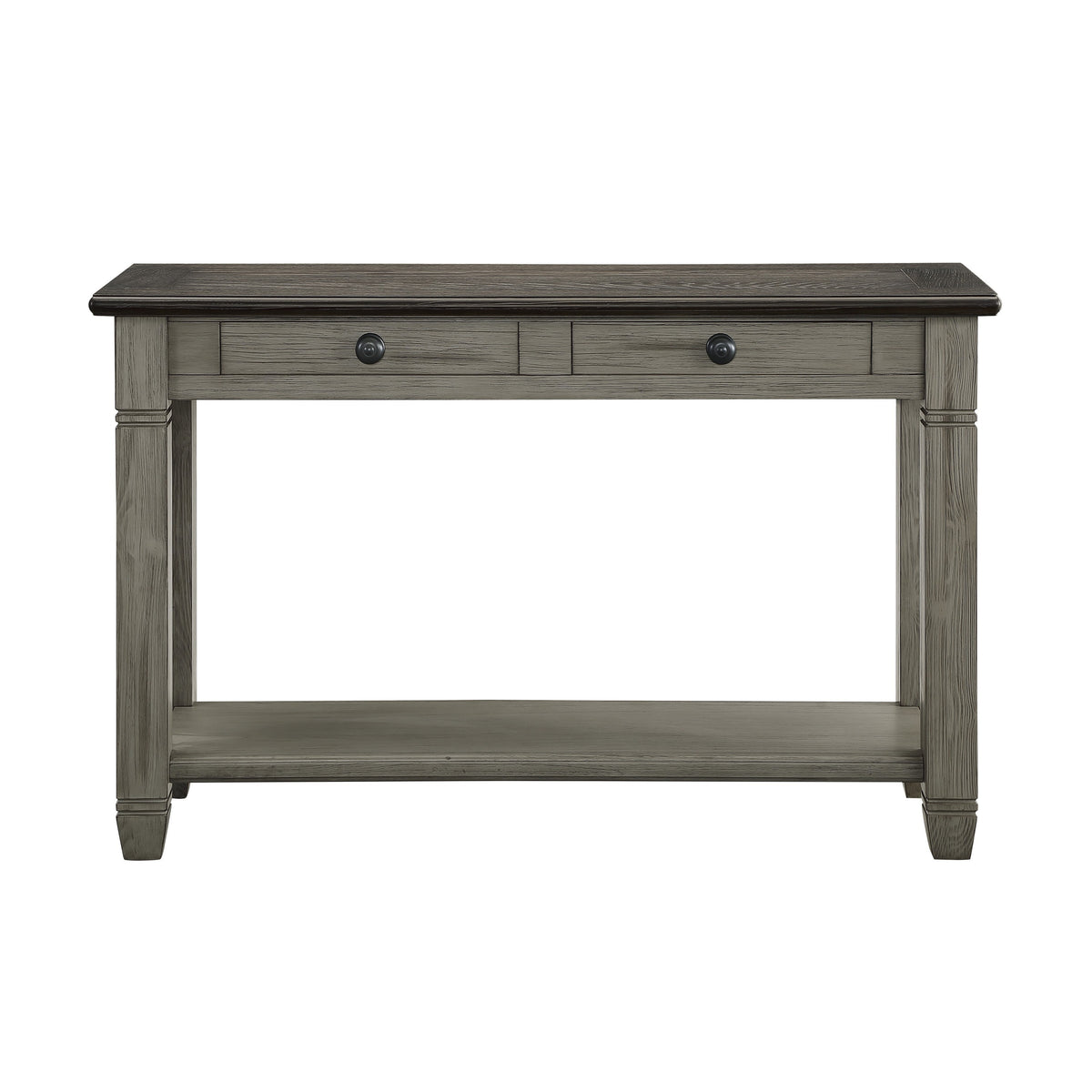 Rome 48 Inch Sofa Table, Rectangular, 2 Drawers, Brown, Gray, Solid Wood - BM314415