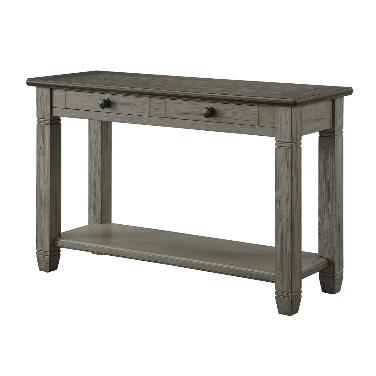 Rome 48 Inch Sofa Table, Rectangular, 2 Drawers, Brown, Gray, Solid Wood - BM314415