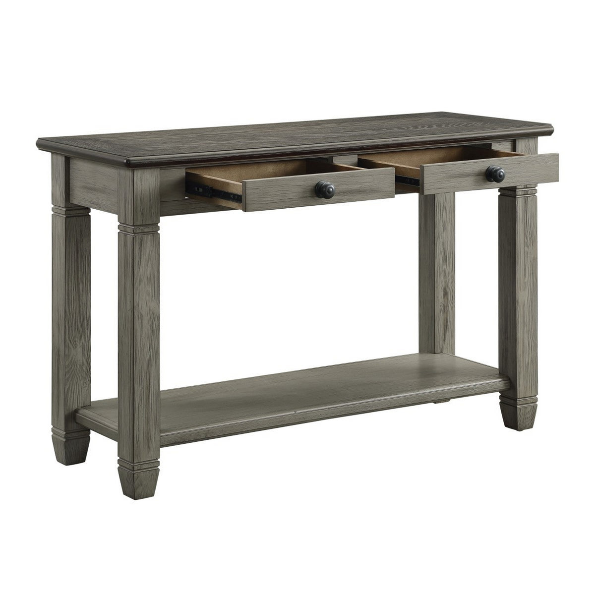 Rome 48 Inch Sofa Table, Rectangular, 2 Drawers, Brown, Gray, Solid Wood - BM314415