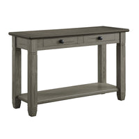 Rome 48 Inch Sofa Table, Rectangular, 2 Drawers, Brown, Gray, Solid Wood - BM314415