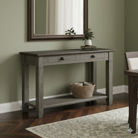 Rome 48 Inch Sofa Table, Rectangular, 2 Drawers, Brown, Gray, Solid Wood - BM314415