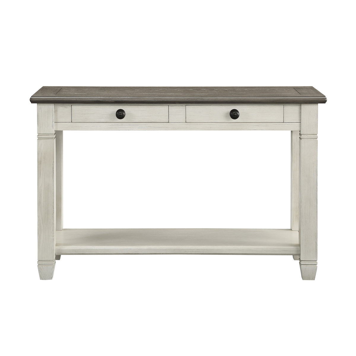 Rome 48 Inch Sofa Table, Rectangular, 2 Drawers, White, Brown, Solid Wood - BM314416