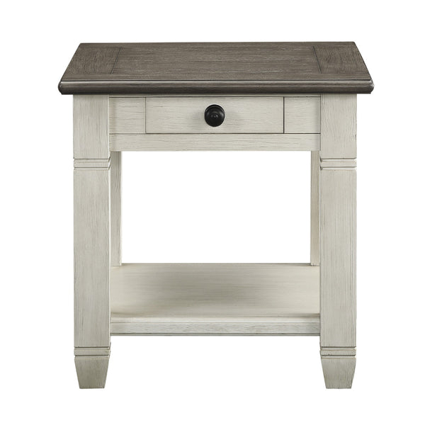 Rome 26 Inch Side End Table, Square, 1 Drawer, Brown, White, Solid Wood - BM314419