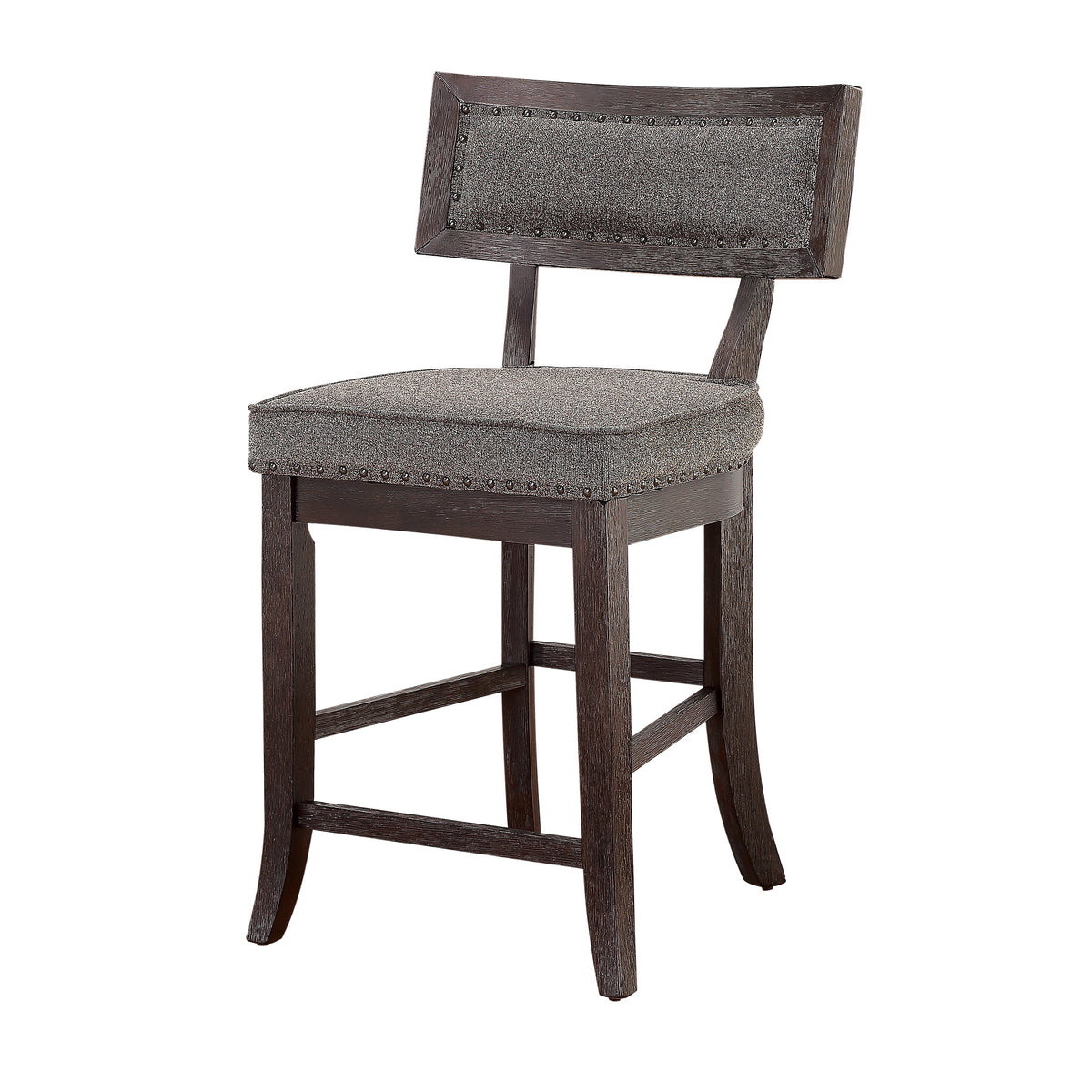 Shan 25 Inch Counter Height Chair, Nailhead Trim, Brown Wood, Set of 2 - BM314420