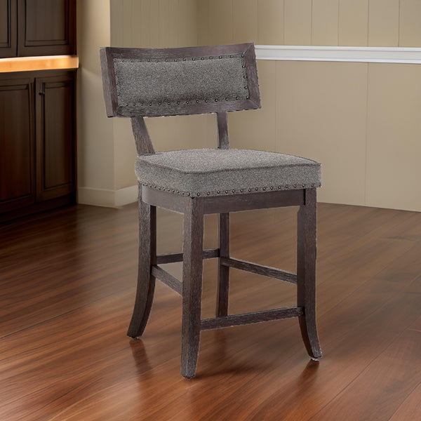 Shan 25 Inch Counter Height Chair, Nailhead Trim, Brown Wood, Set of 2 - BM314420